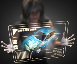 woman and hologram with sport car